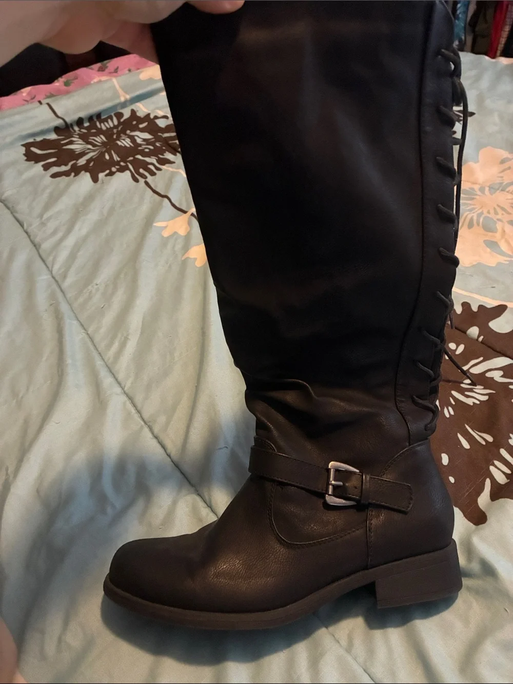 XOXO Black Over-the-Knee Lace-Up Boot with Buckle